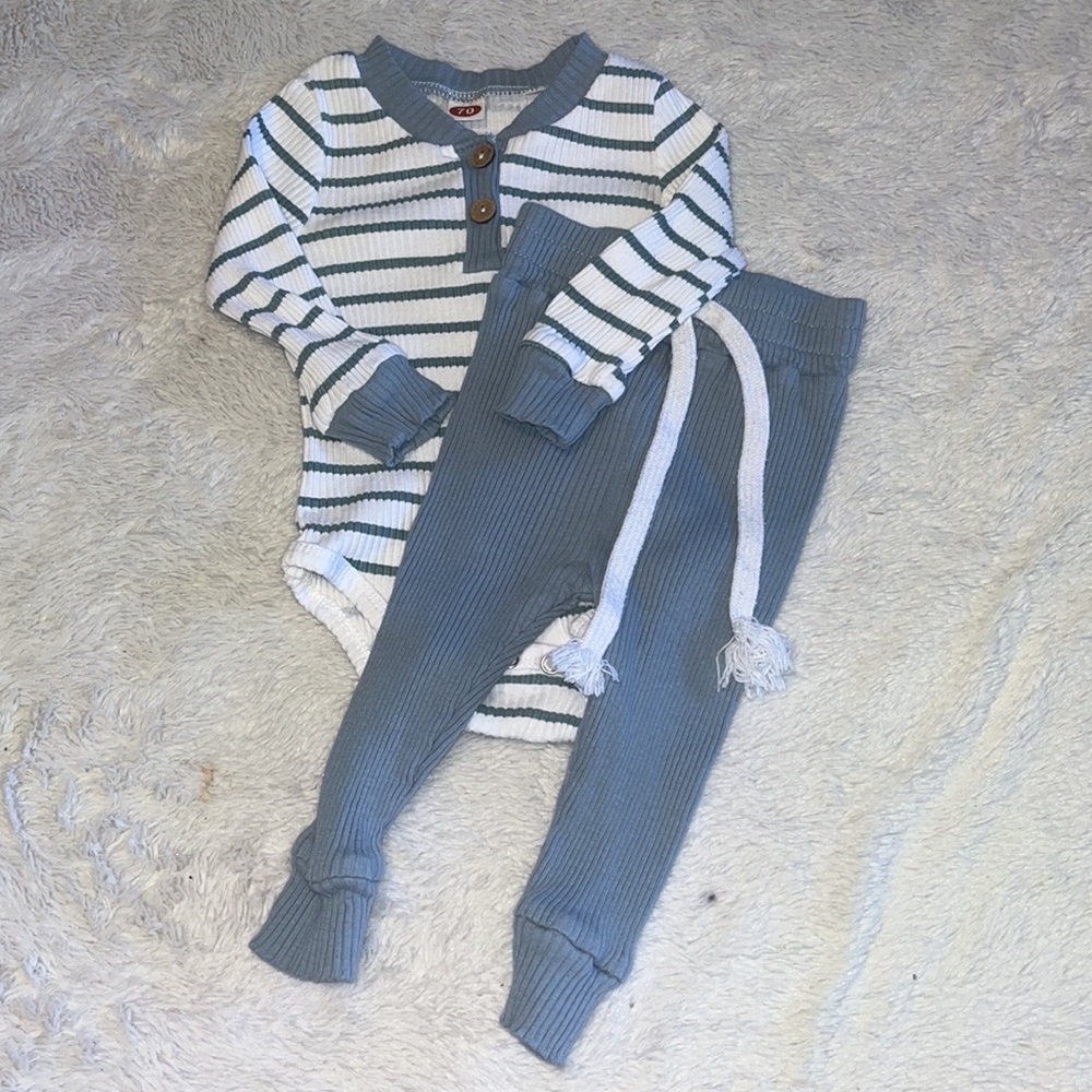 Matching blue and white ribbed set